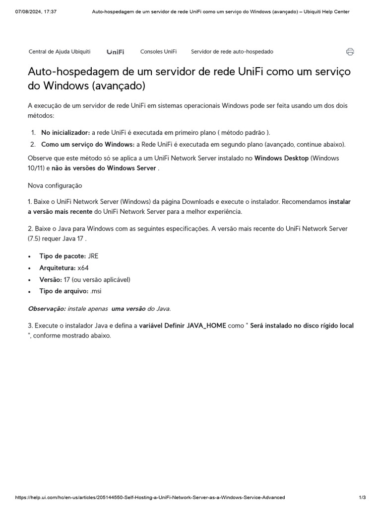 Auto-Hospedagem de Um Servidor de Rede UniFi Como Um Serviço Do Windows ...