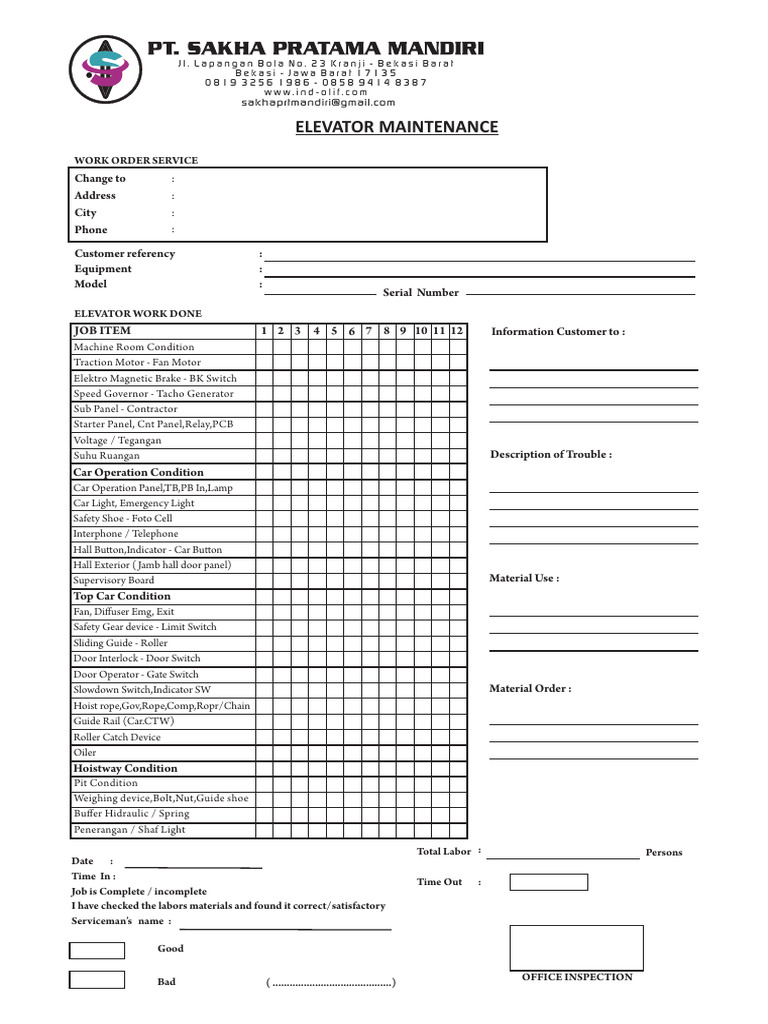 Form Elevator Maintenance | PDF | Elevator | Manufactured Goods