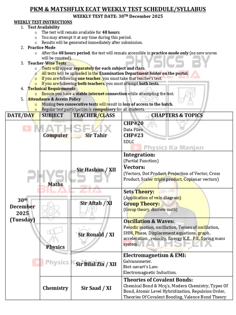 Ecat Bi Weekly Test 30 Dec | PDF | Chemical Bond | Covalent Bond