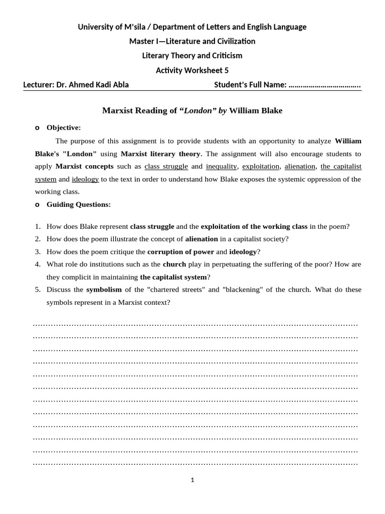 WORKSHEET 5 - Marxist Literary Criticism | PDF | Marxism | Socialism