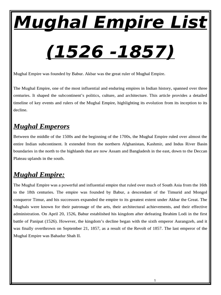 Mughal Empire Project History | PDF | Mughal Empire