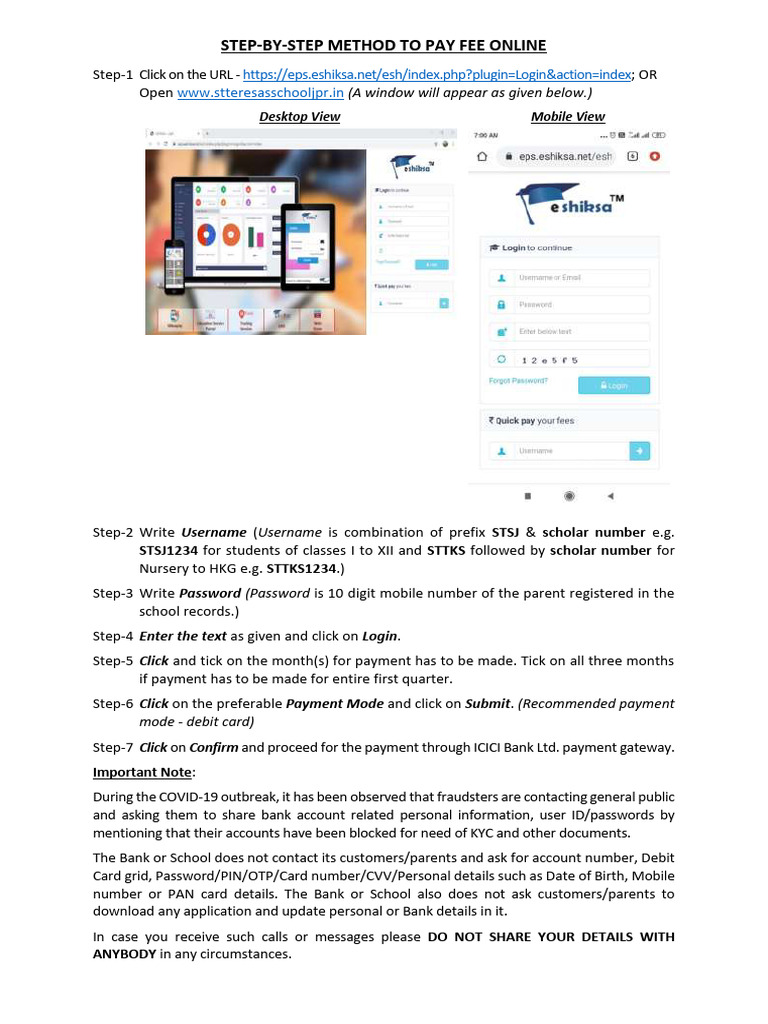 Step-By-Step Method To Pay Fee Online | PDF