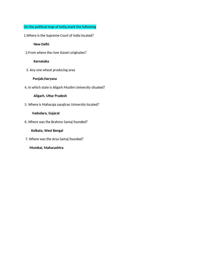 Class 8 Map Work | PDF