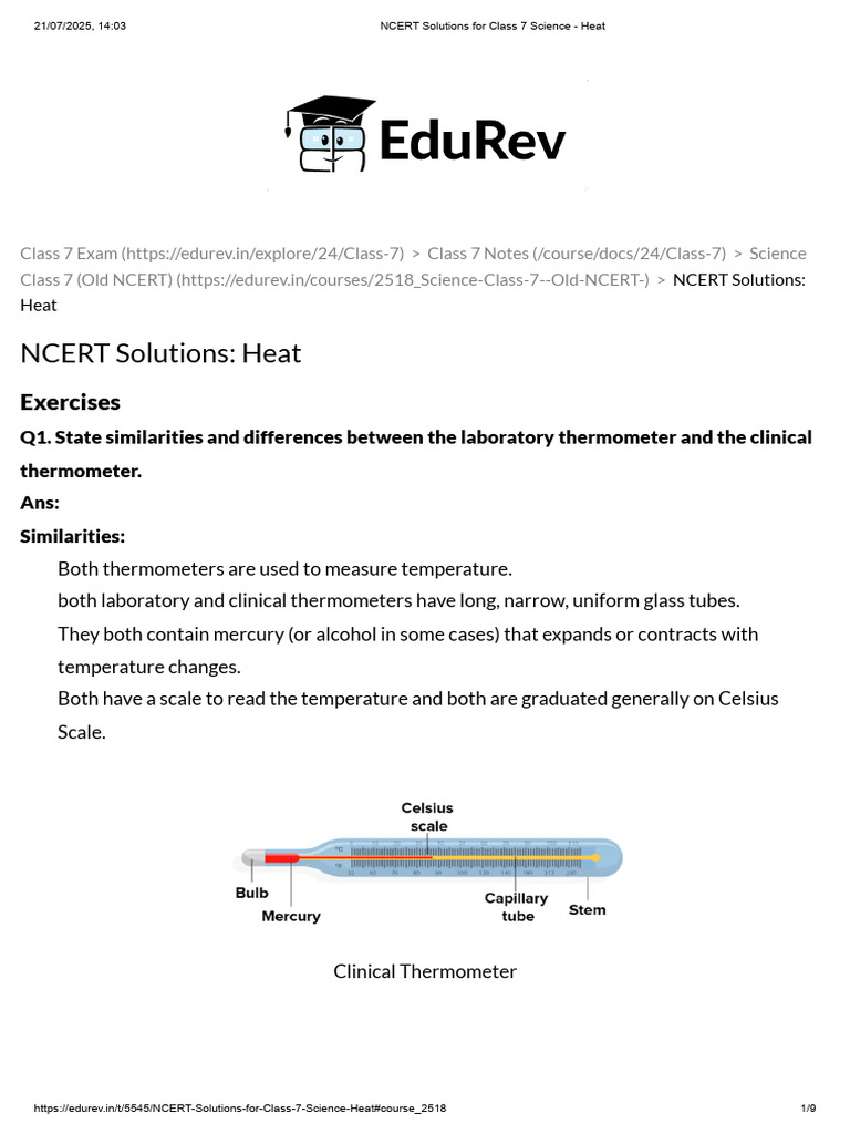 NCERT Solutions for Class 7 Science - Heat | PDF | Heat Transfer ...