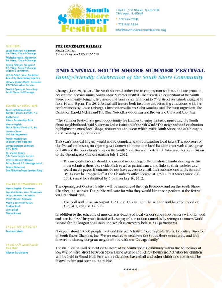 South Shore Summer Festival PDF Chicago Leisure