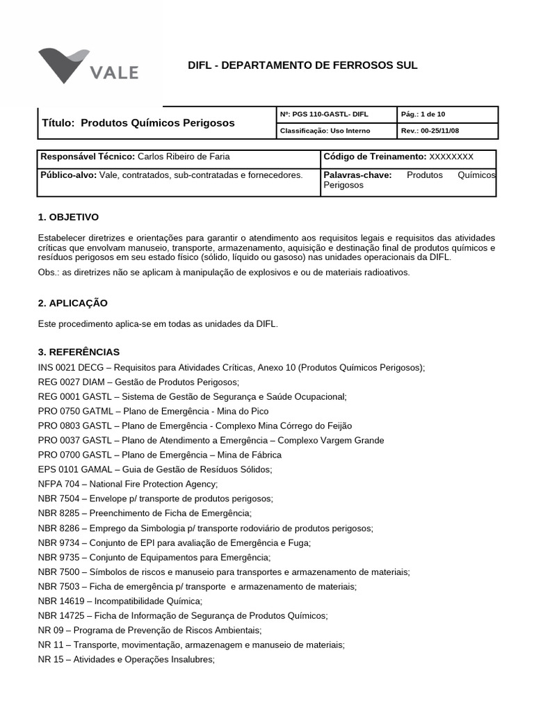 PGS 110 - GASTL - DIFL - Produtos Químicos Perigosos | PDF