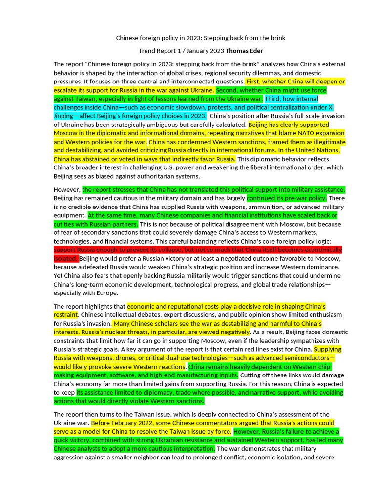 1.2 - Chinese Foreign Policy in 2023 | PDF | Taiwan | China