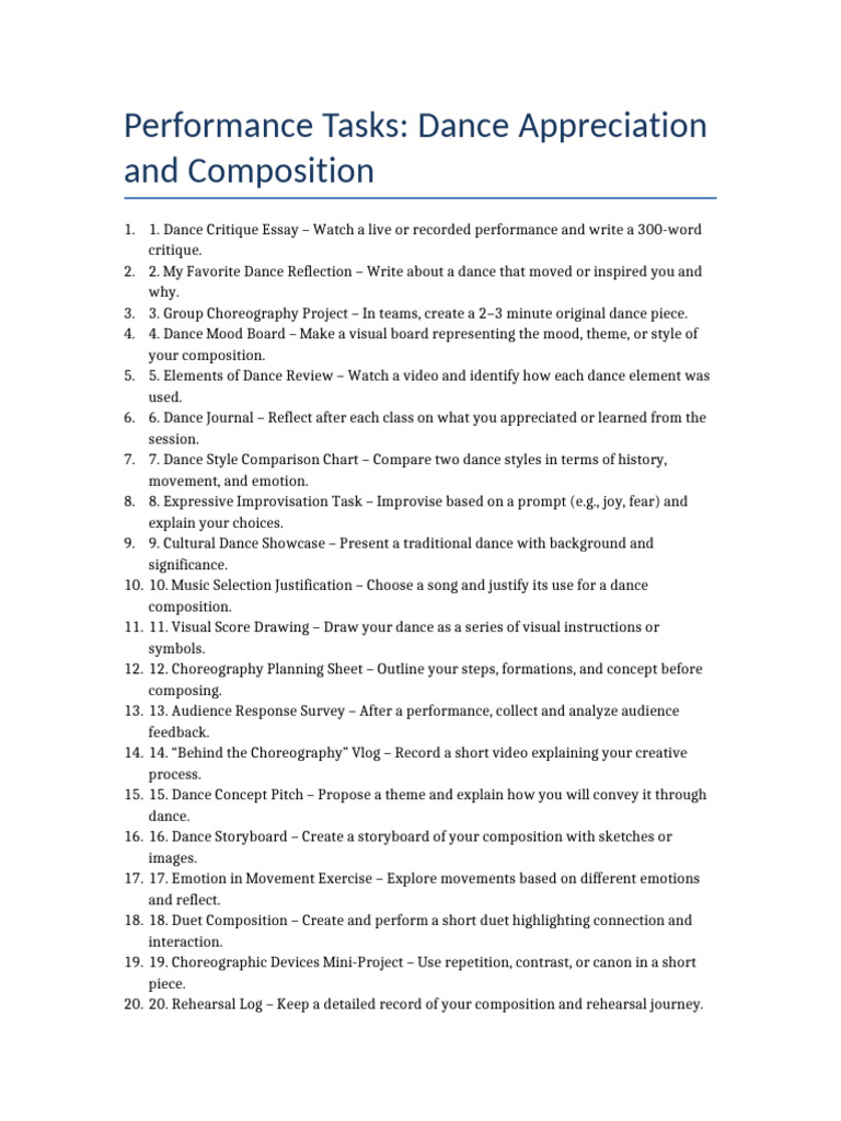 Dance Appreciation and Composition Tasks | PDF | Dances | Poetry