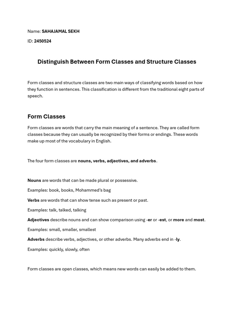 Form Classes and Structure Classes | PDF
