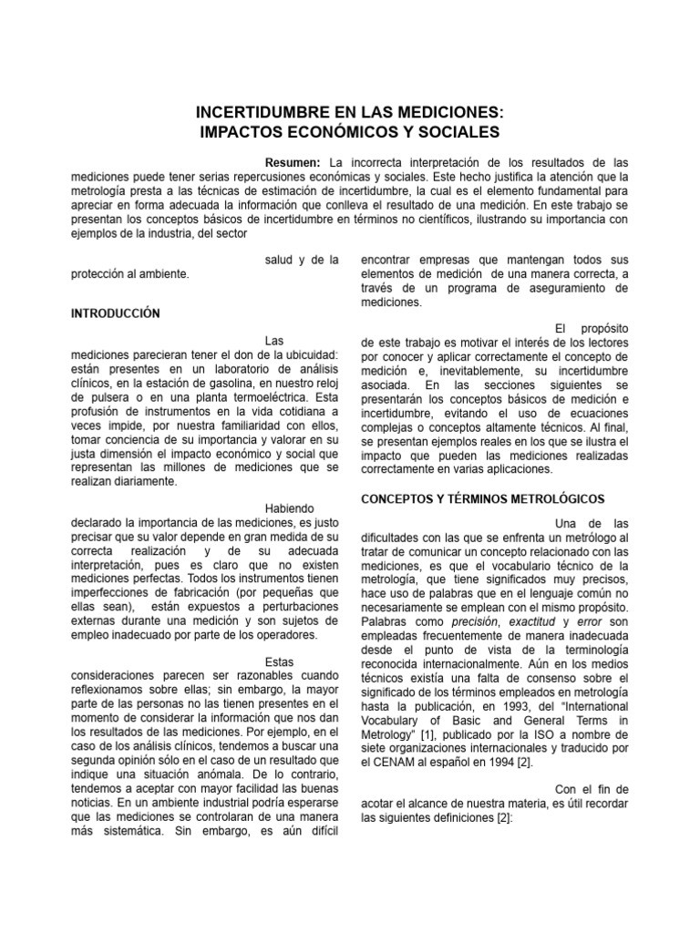 Incertidumbre en Las Mediciones | PDF | Medición | Incertidumbre