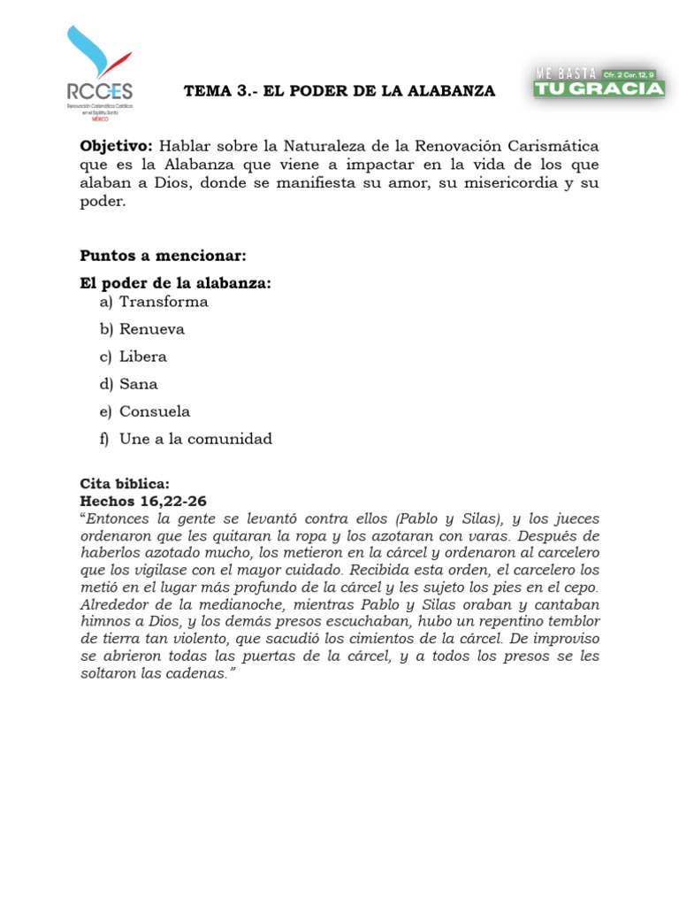 Tema III El Poder de La Alabanza | PDF | Oración | Dios
