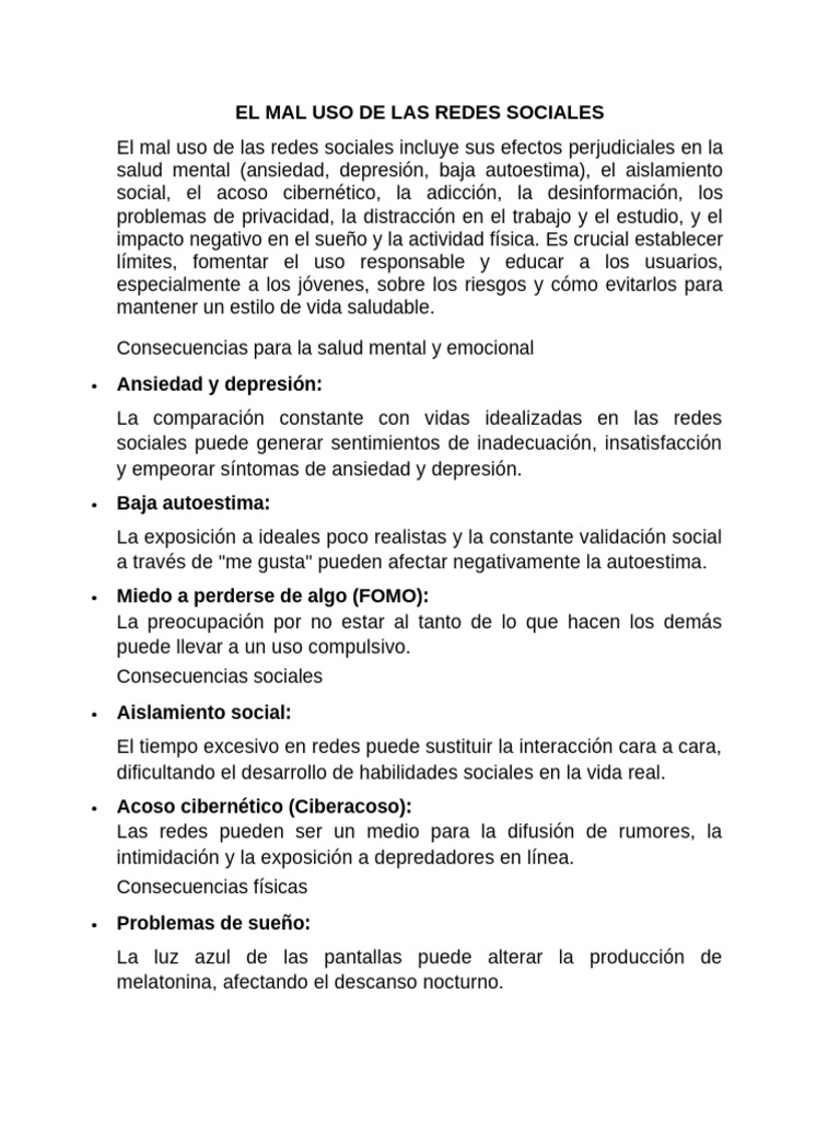 El Mal Uso de Las Redes Sociales | PDF | Acoso cibernético | Servicio ...