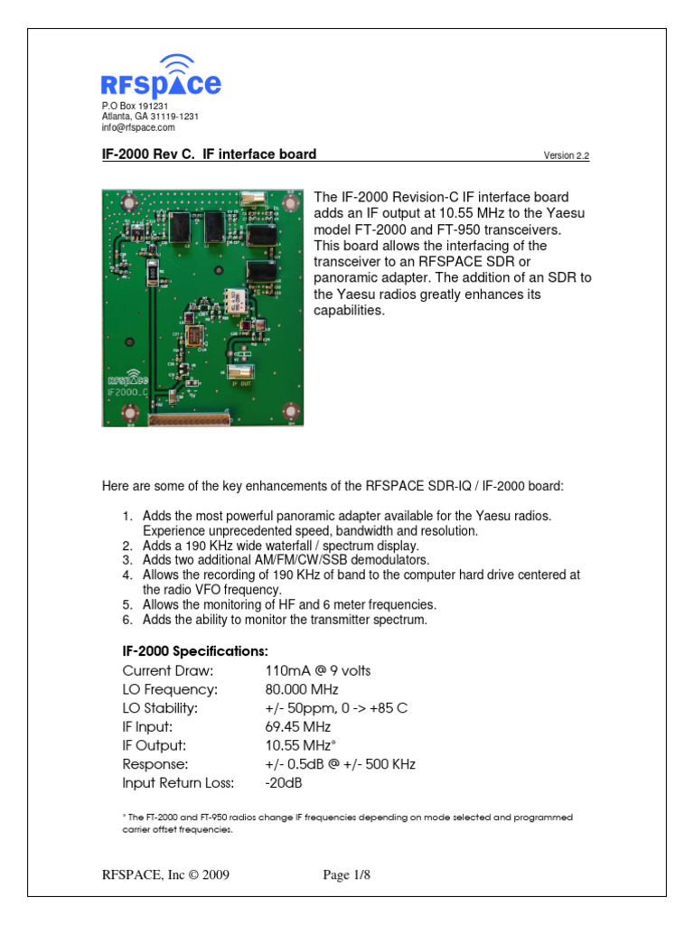 FT-2000 D RFspace IF-2000 User RevC 2009 | PDF | Electronic Engineering ...