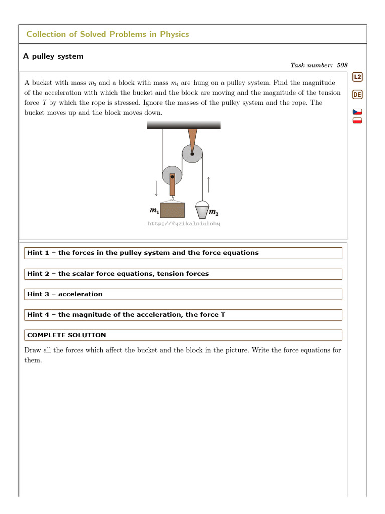 A Pulley System - Collection of Solved Problems | PDF | Force | Tension ...