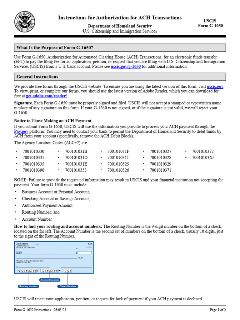 G 1650instr | PDF | United States Citizenship And Immigration Services