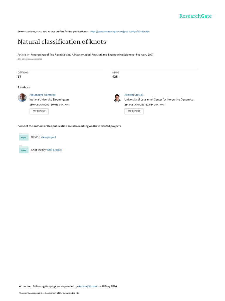 Natural Classification of Knots | PDF | Euclidean Vector | Atoms