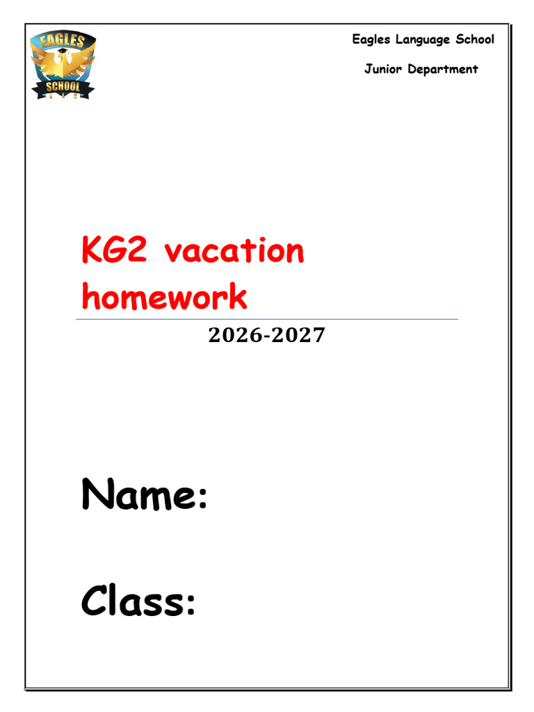 KG2 English Vacation Homework | PDF