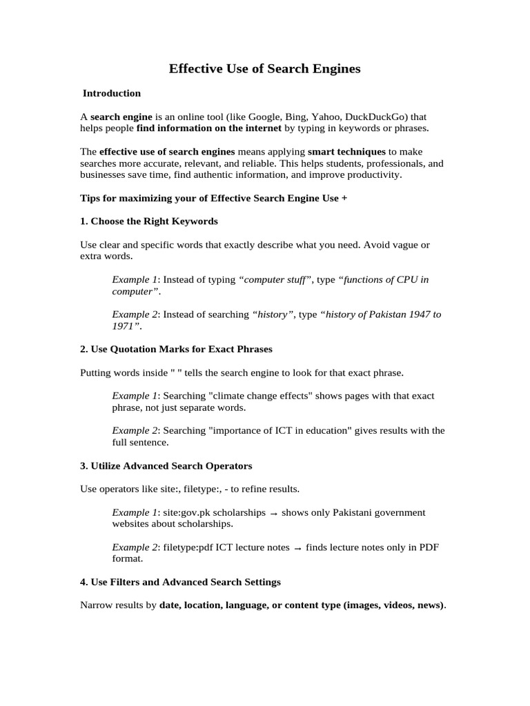 Effective Use of Search Engines | PDF | Computing