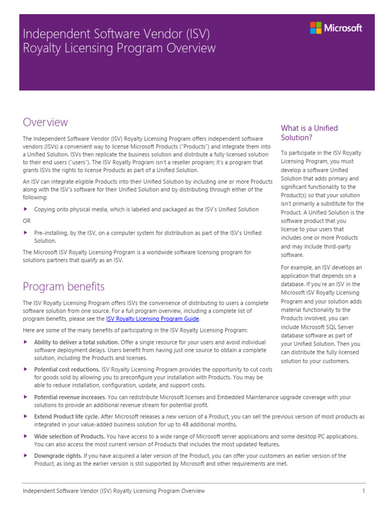 ISV Royalty Program Overview | PDF | License | Microsoft