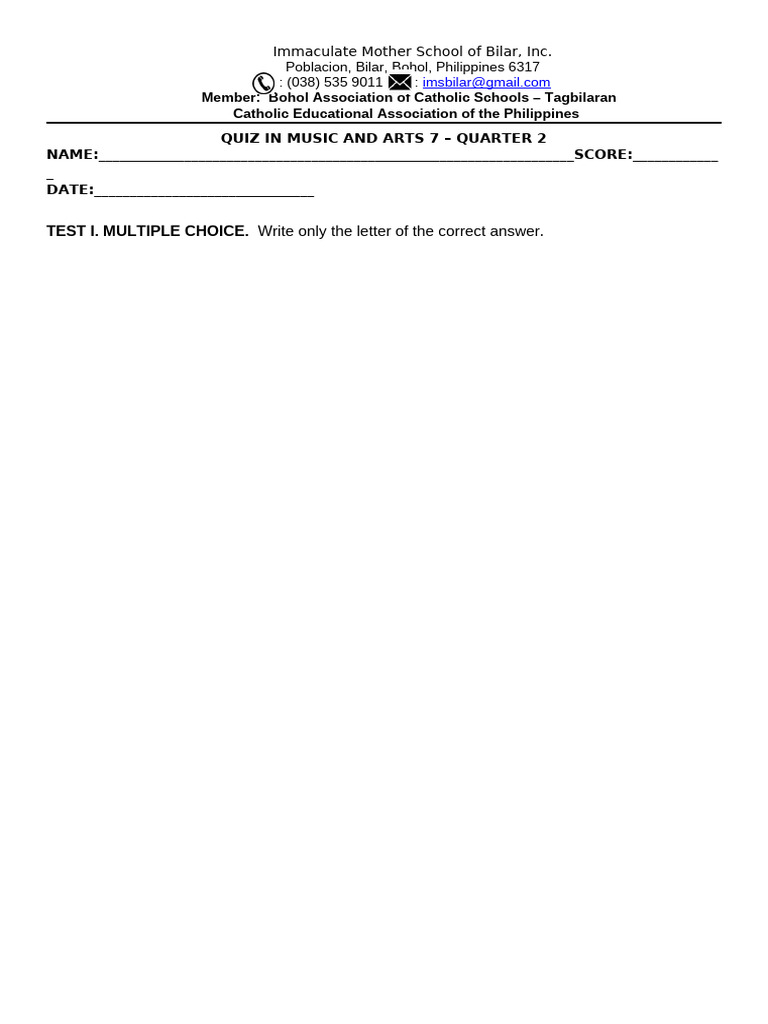 Music and Arts q2 Quiz 2 For Everyone | PDF