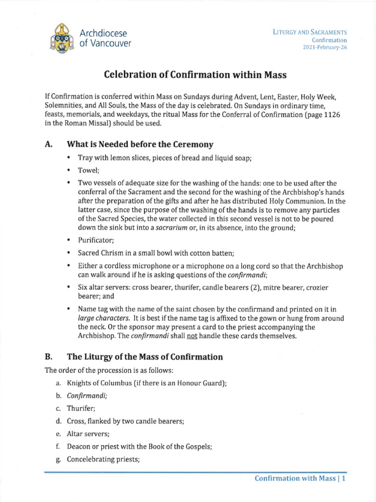 Celebration of Confirmation Within Mass 2021 02Feb 26 | PDF