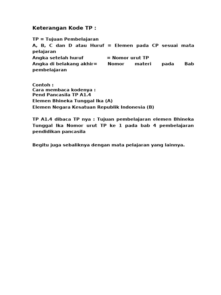 Keterangan Kode TP | PDF
