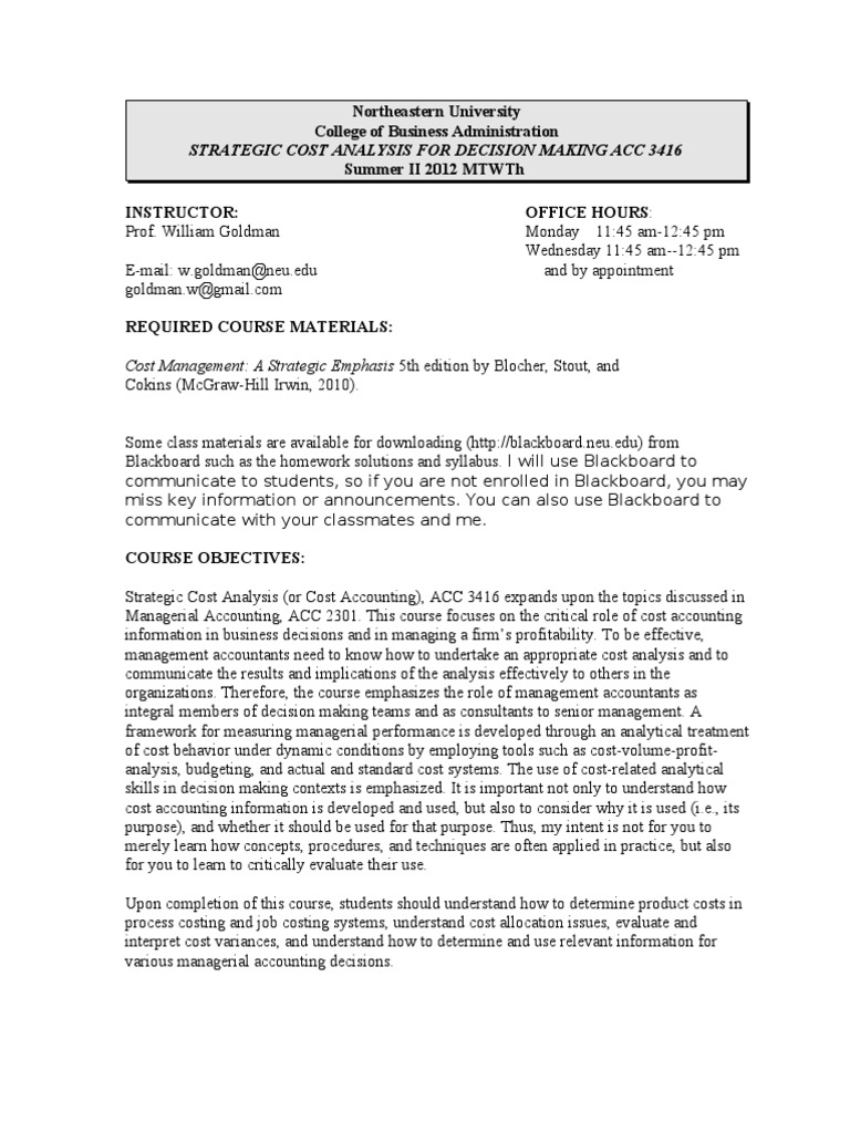 Strategic Cost Analysis Course Overview | PDF | Management Accounting ...