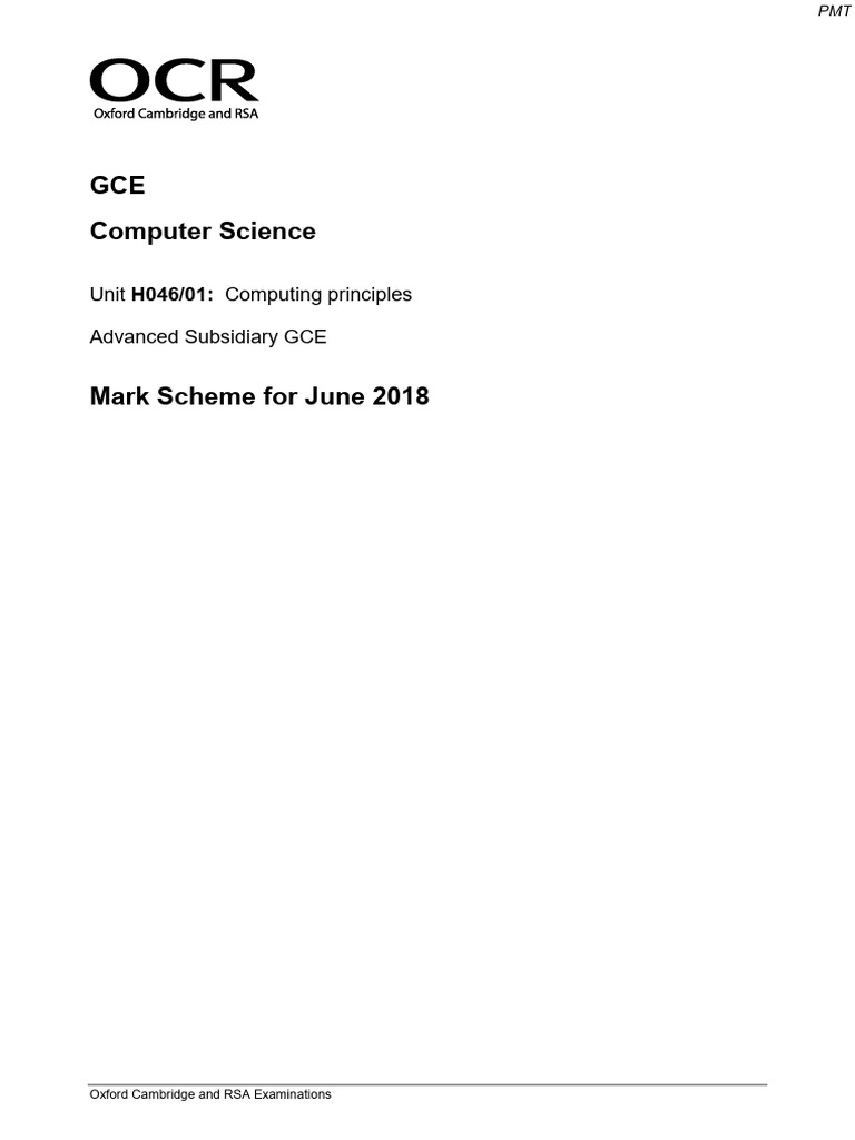 June 2018 MS - Paper 1 OCR Computer Science As-Level | PDF | Computing ...