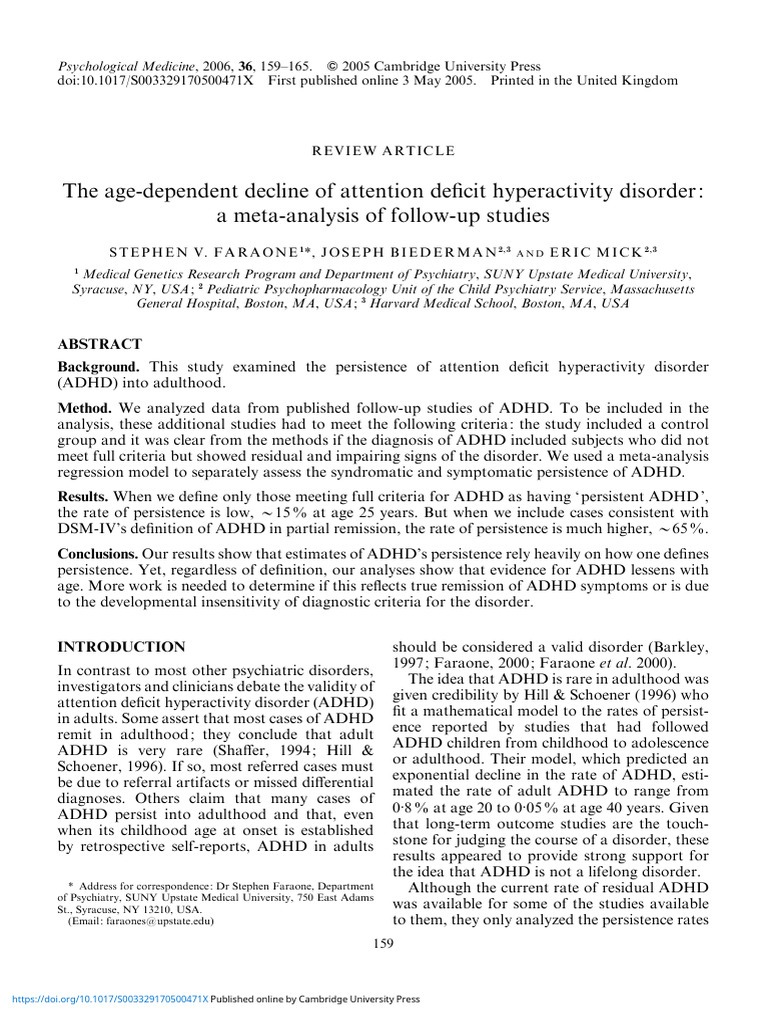 The Age Dependent Decline of Attention Deficit Hyperactivity Disorder a ...