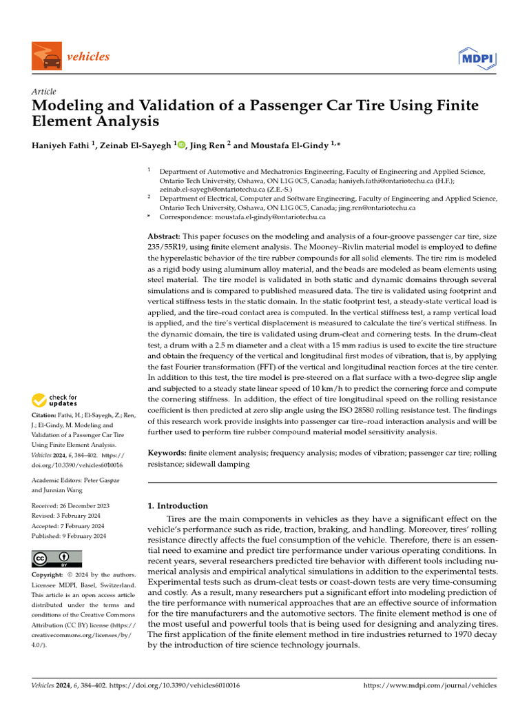 Modeling and Validation of A Passenger Car Tire Us | PDF | Tire ...