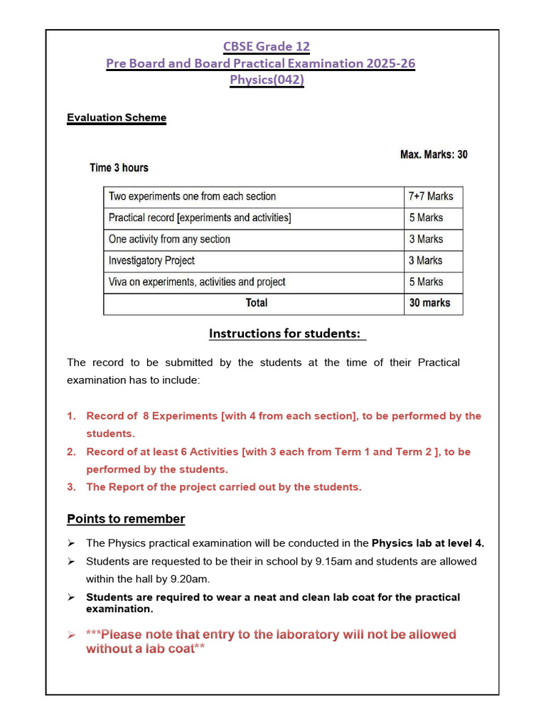 Instructions and Guidelines For Physics Practical Exam | PDF