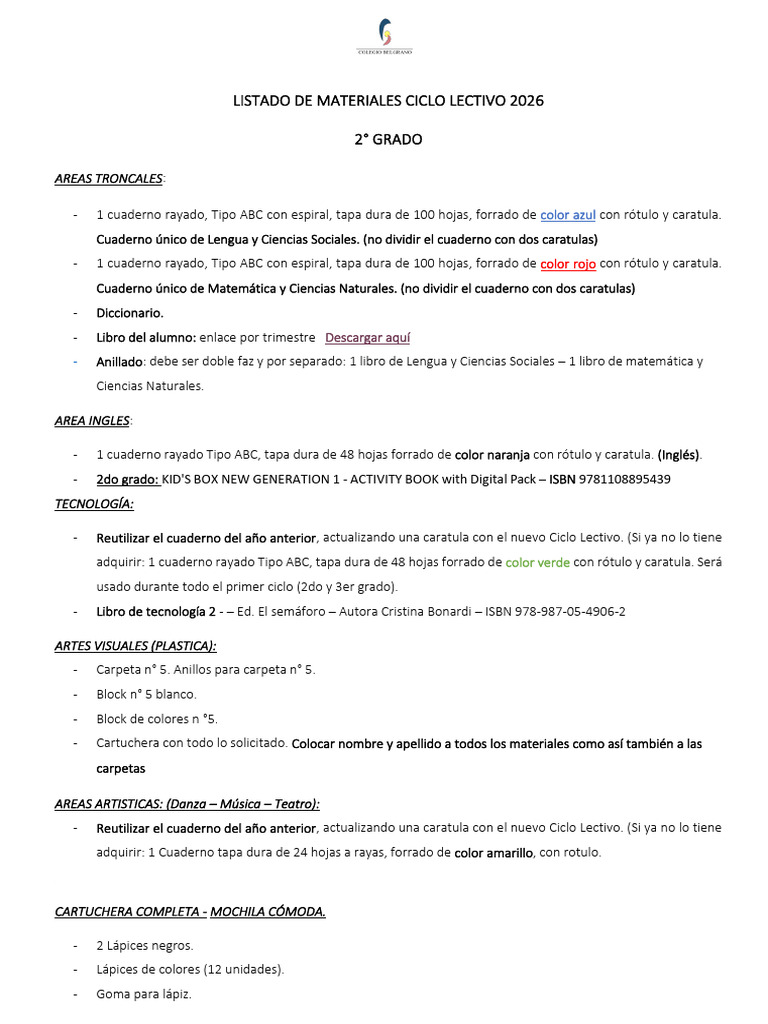 Listado de Materiales 2do Grado | PDF | Moda | Ropa