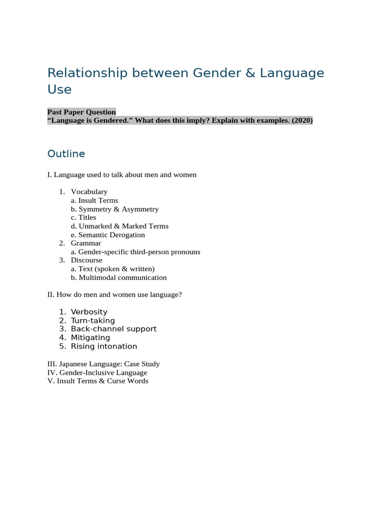 7.6 Relationship Between Gender & Language Use | PDF | Grammatical ...