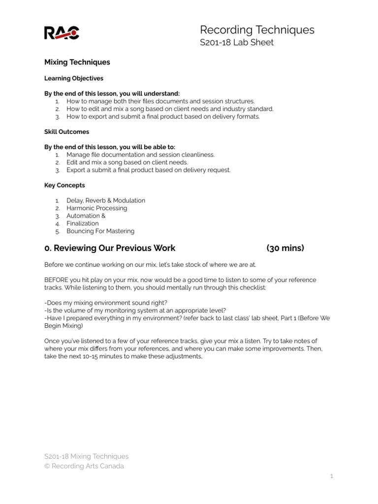 Picture Idea: S201 17 Mixing Techniques Part 3 Lab Sheet Pdf Tempo
