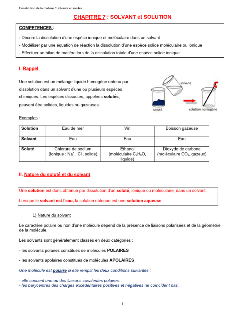 2026chapitre 7 Prof Solvant Et Solution | PDF | Solvatation | Ion
