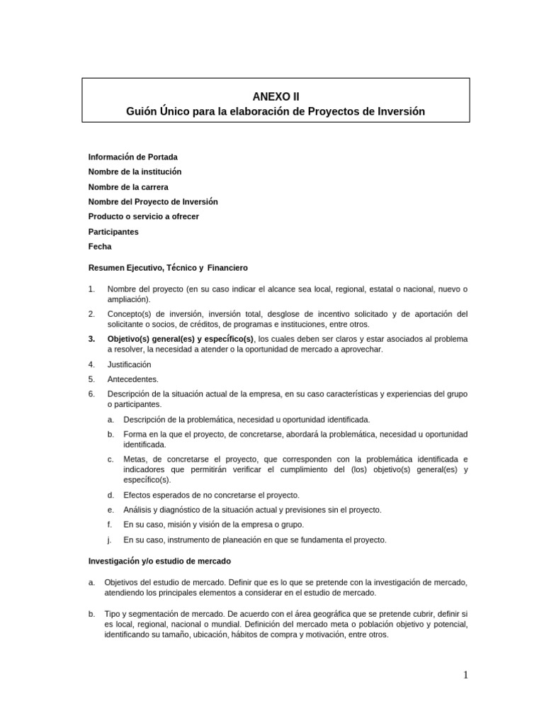 Anexo II-guion Unico para La Elaboracion de Proyectos de Inversion-2018 ...