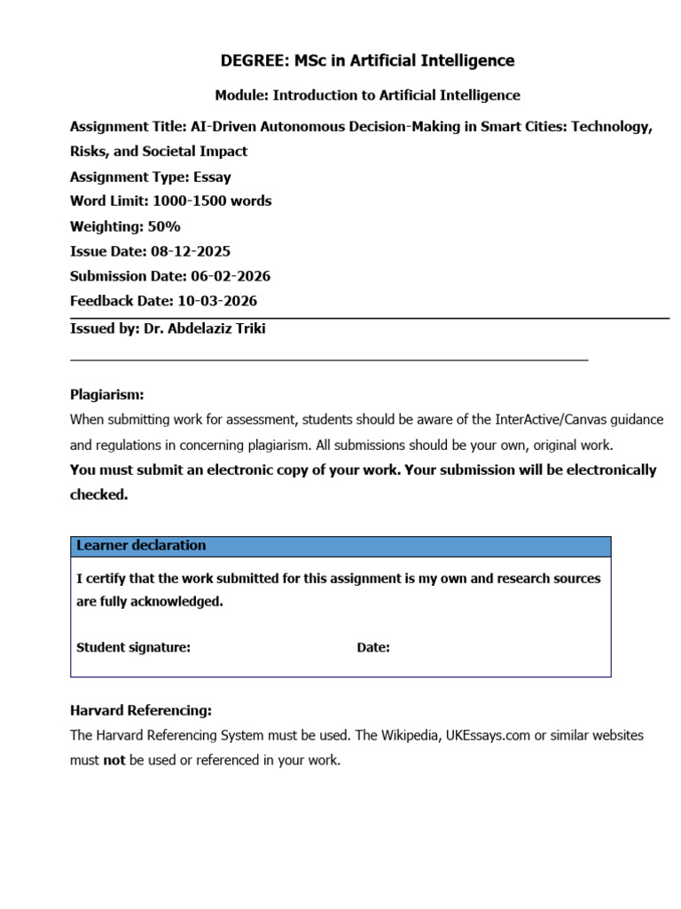 Essay - Introduction To Artificial Intelligence Assignment | PDF ...