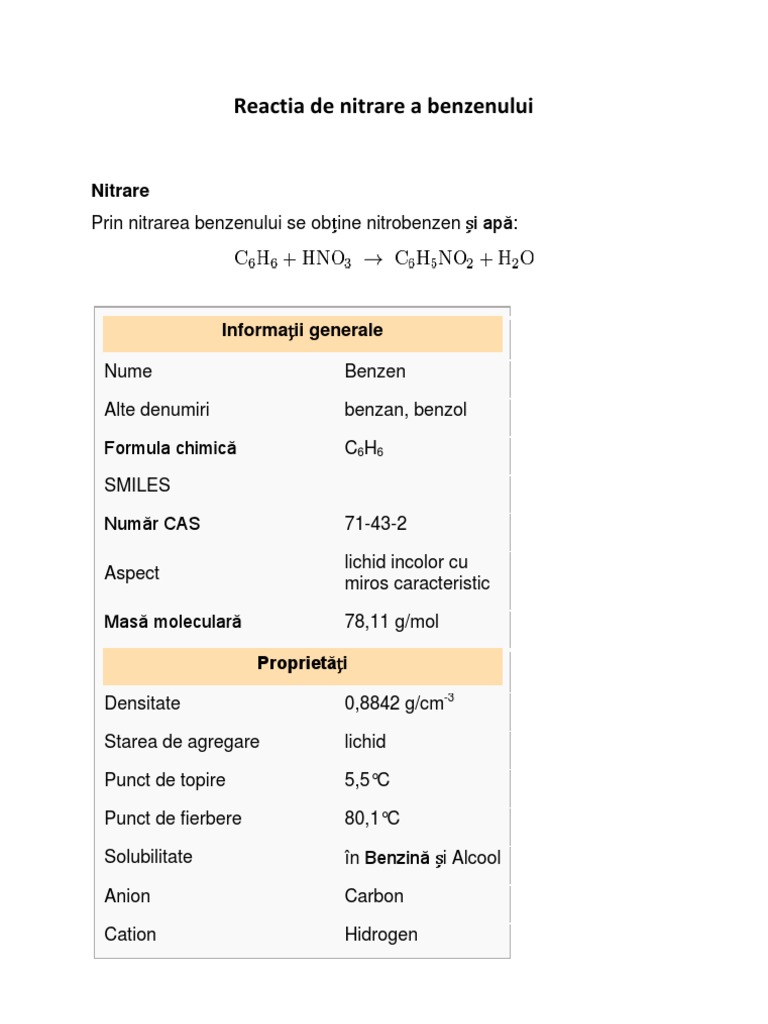 Reactia De Nitrare A Benzenului