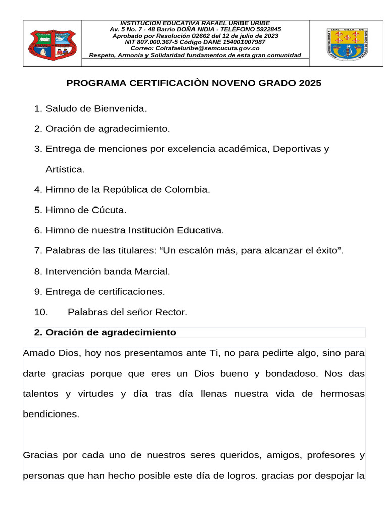 Programa Certificaciòn Noveno 2025 | PDF