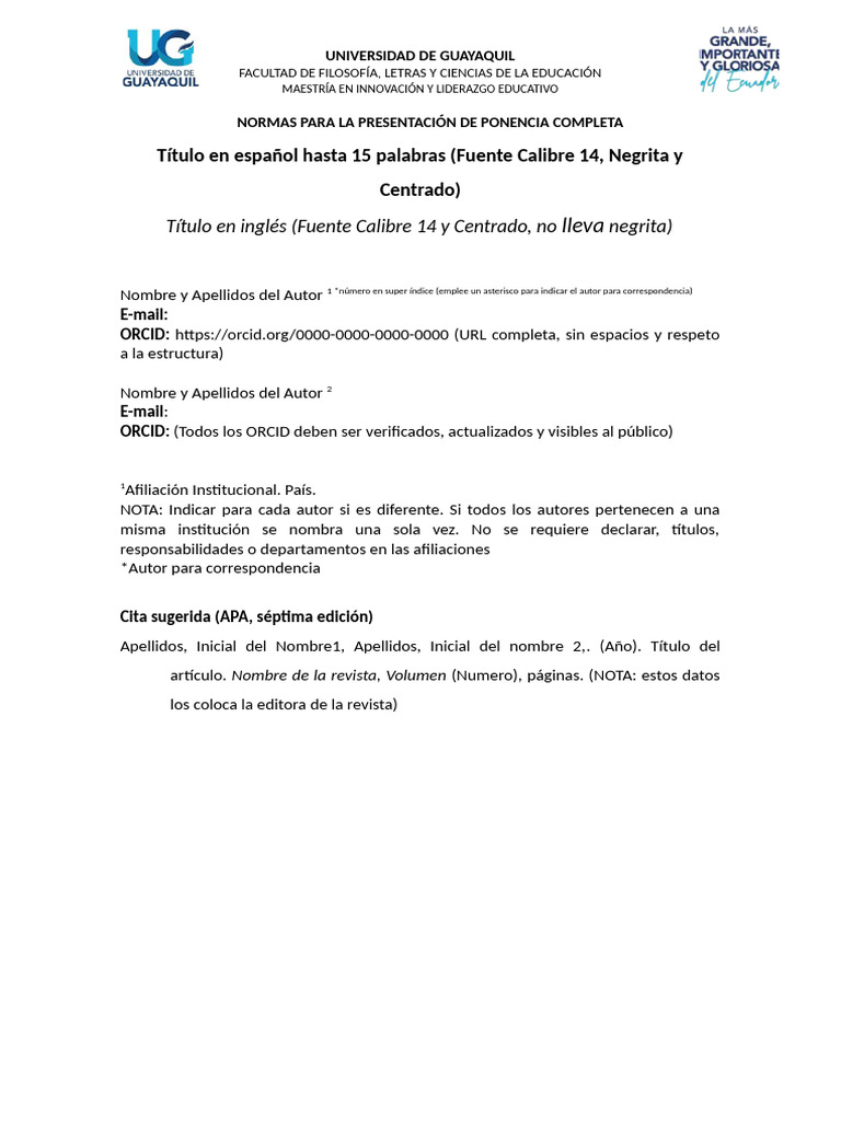 Formato y Normas para La Presentación de Ponencia | PDF | Estilo apa ...