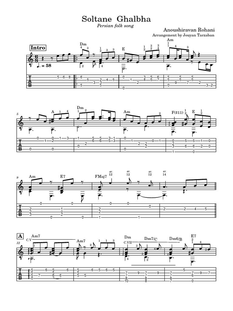 Soltane Ghalbha - Classical Guitar Arrangement by Jouyan Tarzaban-1 | PDF