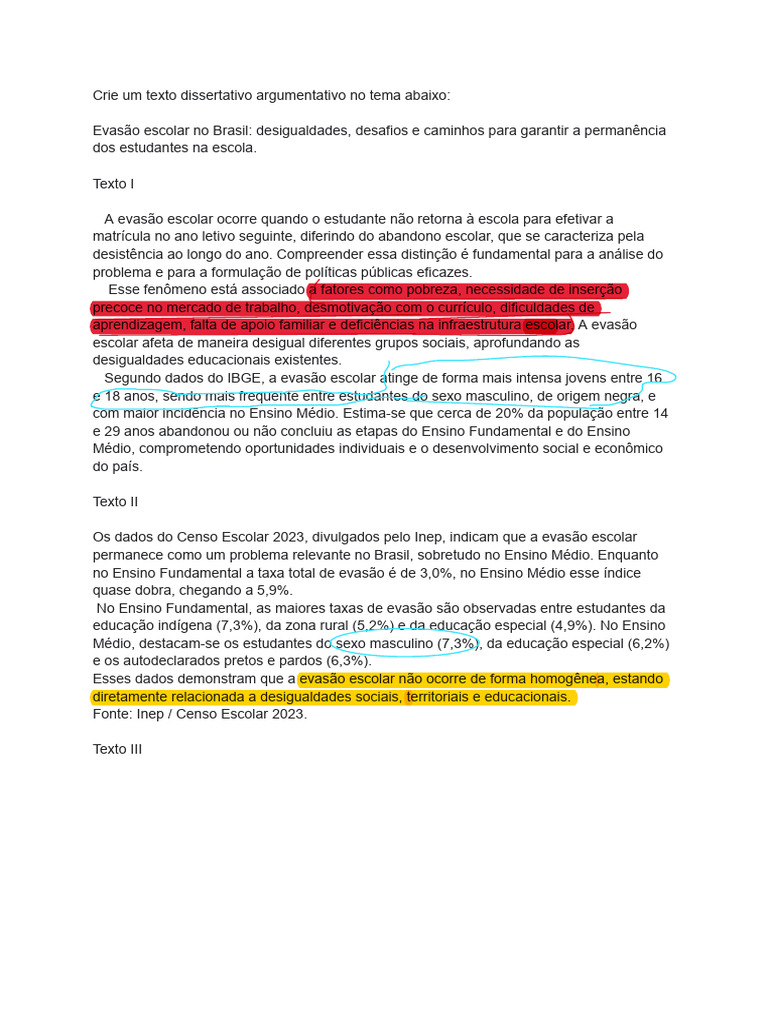 Proposta de Redação - Evasão Escolar | PDF