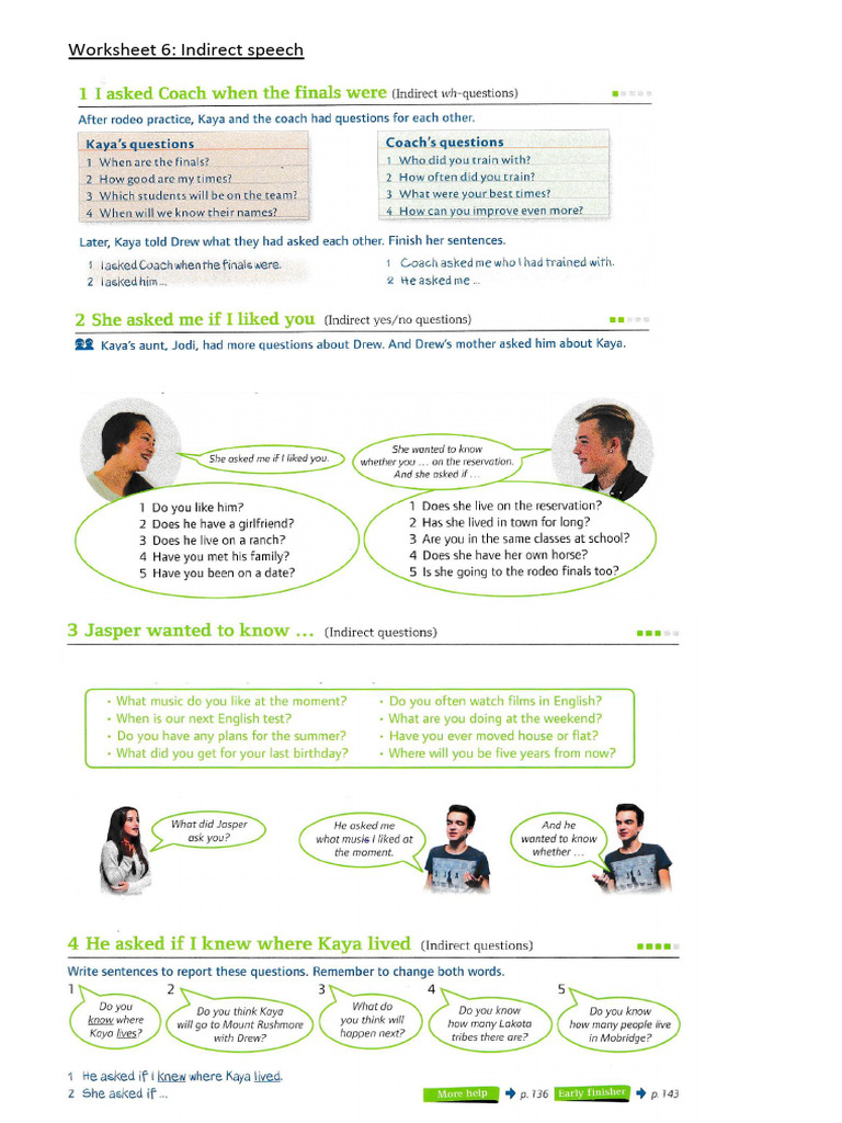Worksheet 6: Indirect Speech: Read The Questions. Then Put Them Into ...