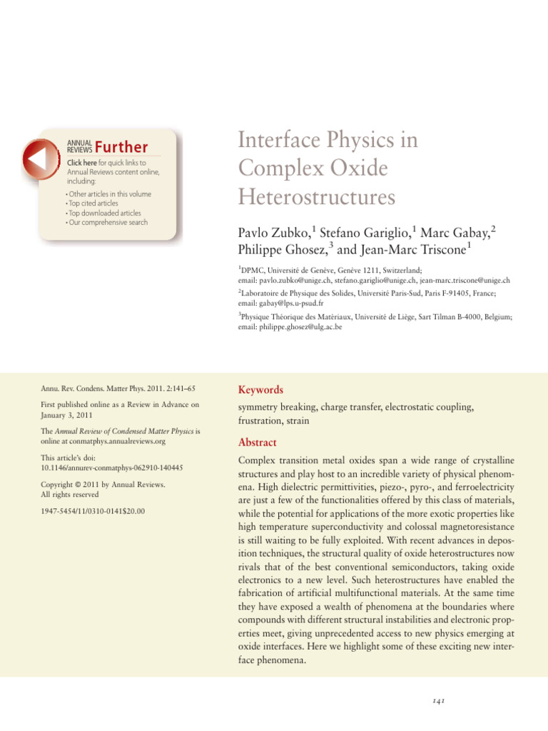 Interface Physics in Complex Oxide Heterostructure | PDF ...