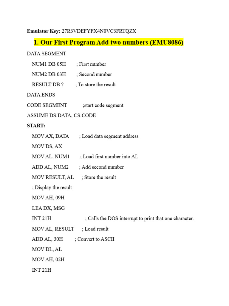 Basic Code of Assembly Language | PDF | Integer (Computer Science ...