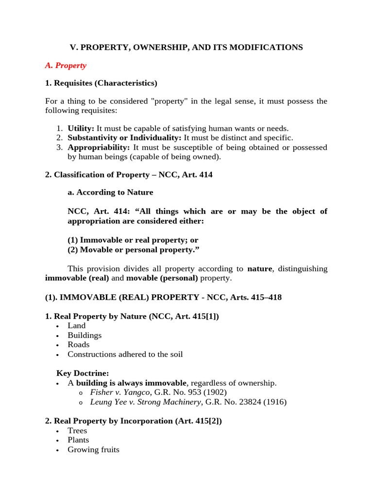 V. Property, Ownership, and Its Modification | PDF | Easement | Property
