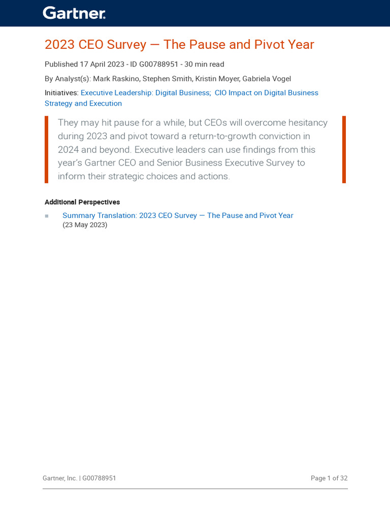 Gartner 2023 - CEO - Survey - The Pause and Pivot Year | PDF | Mergers ...