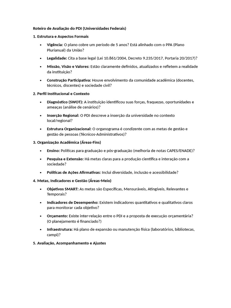 Roteiro de Avaliação Do PDI | PDF