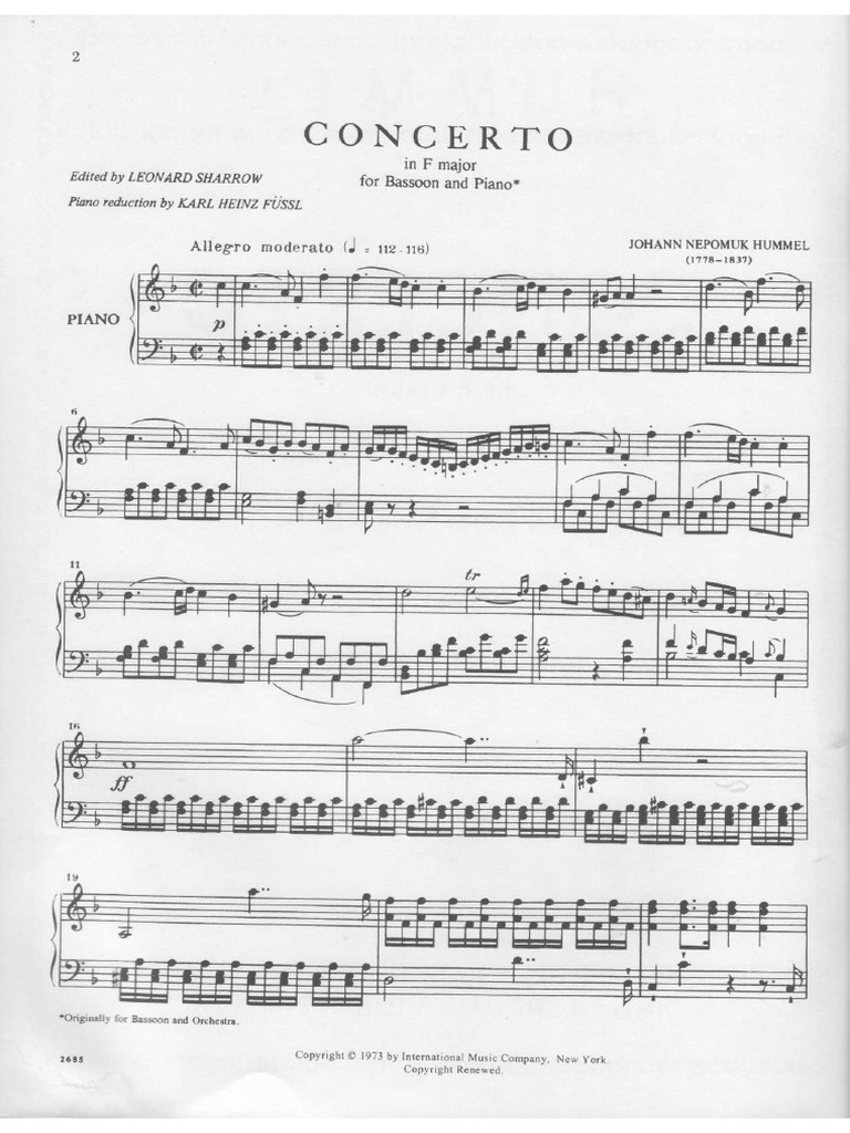 Full Concerto in F Major for Bassoon and Piano Hummel Sharrow | PDF