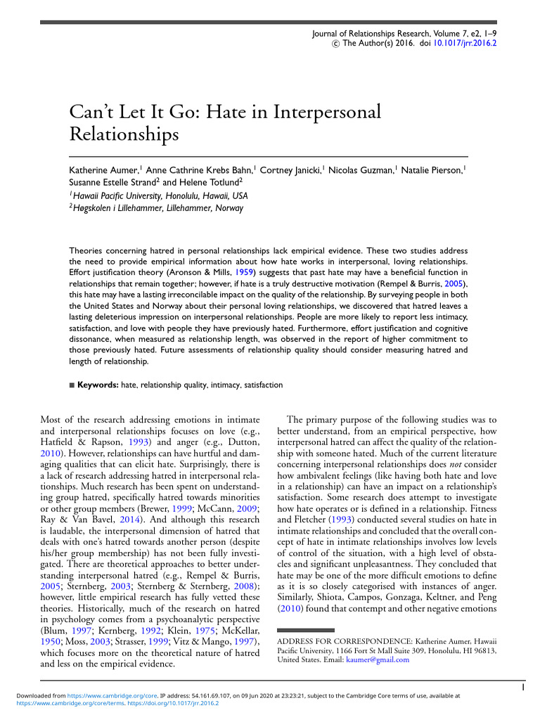Cant Let It Go Hate in Interpersonal Rel | PDF | Hatred | Intimate ...